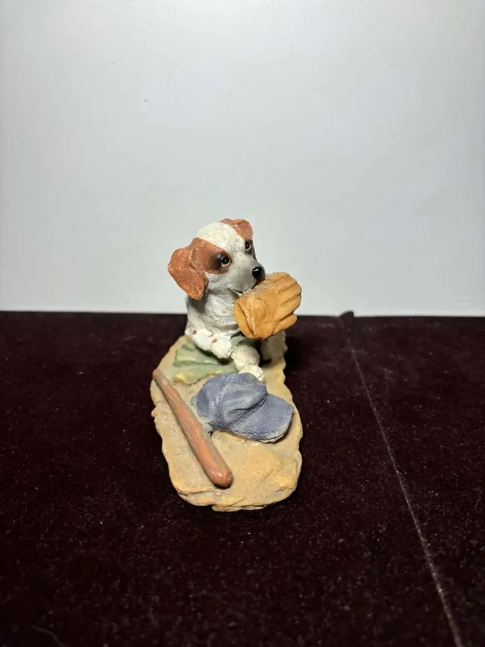 Vintage Homco Beagle Puppy Dog Figurine with Baseball Glove Hat and Bat